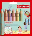 STABILO - woody 3 in 1 Buntstift, Wasserfarbe & Wachsmalkreide 6er Pack Spitzer