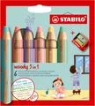 STABILO Buntstift Wasserfarbe Wachsmalkreide woody 6er Pack Spitzer Pastellfarbe