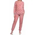 Normann Pyjama Kuschelig warmer Damen langarm Schlafanzug mit Bündchen Tupfen Optik rosa 36/38