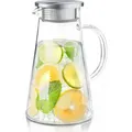 Arendo Glaskaraffe mit Deckel und Griff, Glas Karaffe, Glaskrug, Wasserkrug, Glaskanne, 1,9L - Transparent/Silber