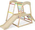 COSTWAY Klettergerüst Indoor, Pull Up Bar & Rutsche & Kletternetz & Leiter & Tunnel, Indoor Spielplatz ab 1 Jahr (Bunt)