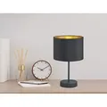 Tischleuchte Hostel Stoff Lampenschirm Schwarz & Gold, Höhe 33cm