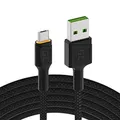 Green Cell Kabel USB-A - Micro USB 2m mit LED-Beleuchtung Ladekabel Schwarz Schnellladekabel High Speed Kompatibel mit Quick Charge 3.0 für Samsung, Xiaomi, Huawei, Kindle, Nexus, Android-Telefonen
