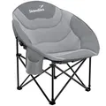 Skandika Moonchair Sirkka | Bequemer Campingstuhl, gepolstert, klappbar, Kühlfach, Getränkehalter, Tragegriff und Tragetasche, Anti-Rutsch-Füße, max. 150 kg | Camping Sessel, Mondsessel (grau)