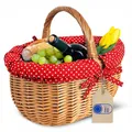 Creative Home Großer Picknickkorb mit Stoffeinlage Rot mit Pünktchen Weidenkorb mit Henkel | Einkaufskorb Autokorb 43 x 32 x 37 cm (+/- 2 cm) | Groß und leicht | Naturbraun | Handgeflochten Universell
