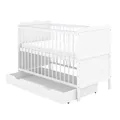 Baby-Delux Babybett Gitterbett Kinderbett Jack 2in1 140x70 Weiß Beißschienen mit Schublade, Kokos-Buchweizen Matratze höhenverstellbar