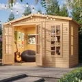TIMBELA M334FB Garten Holzhaus, Großes multifunktionales Holz Gartenhaus B332xT222xH232 cm/6m2, Modernes Gartenhaus als Home-Office, Abschließbares, Home Office im Garten oder Garten-Studio