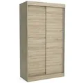 Brent - Kleiderschrank Schiebetüren Emily, Schlafzimmerschrank mit 1 Kleiderstange und Einlegeböden für Kleidung, 100x215x60 cm, Sonoma Eiche - Braun