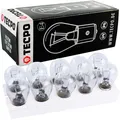 TECPO 10x Glühbirnen P21W 12V 21W mit E-Prüfzeichen, ideal für Bremslicht, Rückfahrleuchte und Tagfahrlicht, Doppelfaden, höhenversetzte Pins, universelle Kugellampen für Bremsleuchte & Rückfahrlicht