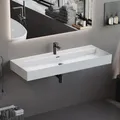 Aqua Bagno Waschbecken 120 cm breit – großes Keramik Waschbecken für Badezimmer, moderner Waschtisch zur Wandmontage, mit Hahnlochbohrung, kompatibel mit Badmöbeln, ideal für Familienbäder