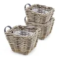 Rattan Balkonkasten natur 3er Set - 15 x 15 cm - Weide Pflanzkorb mit Halterung - Balkon Garten Blumenkasten Pflanztopf Blumenkorb zum Einhängen an Geländer