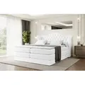 ALTDECOR Boxspringbett mit 2 Matratzen und Topper - 180x200 cm - VILA KING - Weiß Kunstleder - Polsterbett mit, H3- und H4- Matratzen, Bettkasten ... - Weiß