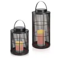Esotec Solar Metall Außenlaternen Dekoleuchten Sara, 2er Set, LED Tischleuchte, Akku, Led Kerzen Flackerlicht, Solarleuchte, Standleuchte, draußen, outdoor, schwarz, 102162