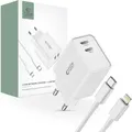 Tech-Protect C35W 2x USB-C PD 35W network charger with USB-C / Lightning cable - white (35 W, 2 Ports) (24177-0)