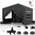 JUMMICO Pavillon 3x3 Wasserdicht Stabil Winterfest Höhe Verstellbar,Faltpavillon mit 4 Seitenwänden,Pavillion UV Schutz 50+,Gartenpavillon Faltzelt für Garten, Innenhof, Camping,Gazebo Grau