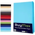 Buymax Spannbettlaken Topper, Spannbetttuch für Topper bis 12 cm Höhe, 100% Baumwolle Jersey, Jersey, Gummizug: Rundumgummi, (1 Stück), Pflegeleicht und Atmungsaktiv, in Verschiedenen Farben und Größen blau 160 cm x 200 cm