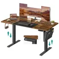 SONGMICS Schreibtisch Höhenverstellbarer elektrisch, USB-C-Anschluss (mit Stoff- Organizer), stufenlos verstellbar, Memory-Funktion mit 4 Höhen, 120/140/160/180 cm braun|schwarz 140 cm x 72 cm x 60 cm
