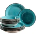 Mäser Tafelservice, Türkis, Keramik, 12-teilig, handbemalt, Essen & Trinken, Geschirr, Geschirr-Sets, Tafelservice