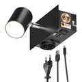 ledscom.de Wandspot WAIKA, 1-flammig, schwarz, Steckdose, USB-C, USB-A, inkl. LED GU10 Lampe, 3-Stufen-Dimmer, 500lm, warmweiß