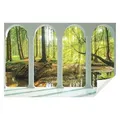 Wallarena Fototapete 3D EFFEKT Wald Terrasse Sonne Panorama Fenster Wohnzimmer Schlafzimmer, Glatt, 3D-Optik, Tapete inklusive Kleister Vliestapete Motivtapete 2.08 m x 1.46 m