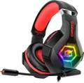 Ozeino Wired Gaming Headset für Ps4 Ps5 PC Kopfhörer mit RGB Licht und Stereo Surround, Kopfhörer mit Mikrofon für Xbox Switch Xbox One, Rosa