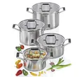 Küchenprofi COOK Topfset BOLOGNA | 4-tlg. | Edelstahl | Glasdeckel | Induktionsgeeignet | Ausgießer | Feines/grobes Sieb | Mehrschichtboden | 1 x Bratentopf Ø 20 cm | 3 x Kochtopf Ø 16, 20, 24 cm