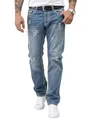 Rock Creek Herren Jeans Hose Comfort Fit Dicke Nähte Jeans Herrenjeans Herrenhose Denim Stonewashed Basic Weites Bein Raw RC-2268 Blau W32 L36