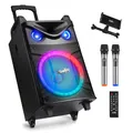 Moukey MTs10-2 Tragbarer Bluetooth Lautsprecher 160W mit 2 drahtlosen Mikros