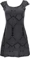 GURU SHOP Ethno Minikleid, Goakleid mit Ärmelchen, Druck - Grau, Damen, Size:S