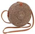 GURU SHOP Geflochtene Handtasche, Korbtasche, Rattantasche, Balitasche Rund - Modell 1, 20x20x7 cm