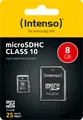 Intenso microSDHC Card 8GB, Class 10 (R) 25MB/s, (W) 10MB/s, SD-Adapter, Retail-Blister 3413460
