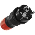 Zerlegbarer gerader Stecker WT-54 IP54 2P+E 16A 250V Uni-Schuko schwarz-rot