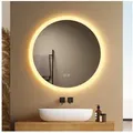 EMKE Badspiegel Rund Rahmen mattiert mit Beleuchtung Antibeschlag (50-80 cm, Touchschalter), Beschlagfrei, Memory-Funktion, 3 Lichtfarben, Dimmbar, IP44 Ø 60 cm