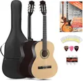 Classic Cantabile Acoustic Series AS-851-L Klassikgitarre 7/8 für Linkshänder Starter-SET (Konzertgitarre, Bag/Tasche, Schule, CD, DVD, Plektren, Saiten, Stimmpfeife) natur