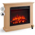 BALDERIA Phanos Elektrokamin - Elektrischer Standkamin mit Heizung 1000/2000 W, realistischer 3D-Flammeneffekt, Fernbedienung programmierbar, Timer, Thermostat - Weiß (Helle Eiche)