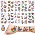 Schmetterling Tattoos für Kinder, 10 Blätter Wasserfarben 3D Blumen Schmetterlings Libellen Temporäre Tattoos, Fake Tattoo, Tattoo Erwachsene Frauen Mädchen Deko