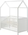roba Hausbett 70 x 140 cm, Kombi-Kinderbett in Hausoptik, weiß, 3-fach verstellbar, Schlupfstäbe, umbaubar zum Juniorbett