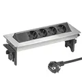 Elbe Inno Versenkbare Tischsteckdose für die Arbeitsplatte (4 Steckdosen), Mehrfachsteckdose mit Halbautomatischer Deckel, für Küche und Büro, Einbausteckdose aus Aluminium in schwarz-grau Optik