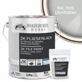 2K Fliesenlack Fliesenfarbe Wand Bodenfliesen W712 Lichtgrau RAL 7035 - 2,5Kg