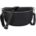 MIRROSI Bauchtasche Damen, Echtleder, Leder, Made in Italy, Umhängetasche, Brusttasche, (Schultertasche für jeden Anlass (1 Tasche & 1 Gurt), 3 Größen auswählbar), Crossbody Bag, Damen Taschen verstellbaren Schulterriemen schwarz|silberfarben Große Tasche (28x18x9cm)