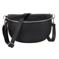 MIRROSI® Bauchtasche Damen, Made in Italy, Echtleder Umhängetasche Echtes Leder, Brusttasche, Crossbody Bag aus Echtem Leder, in 3 Größen erhältlich (Schwarz Silberner Reißverschluss) (Gr.L)