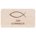 GRAVURZEILE Frühstücksbrettchen mit Gravur - Kommunion Fisch - Brettchen aus Holz als Geschenk zur Kommunion für Mädchen & Jungen - 100% Buchenholz - 22.5 cm x 12.5 cm x 1 cm