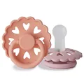 FRIGG Fairytale Schnuller 2 Packung | Silikon Schnuller | BPA-Frei | Hergestellt in Dänemark | Symmetrischer Sauger in Kirschform| (Pretty In Peach/Primrose, Größe 2 (6-18 Monate))