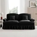 Elegantes, großes 2-Sitzer Sofa im mittelalterlich-modernen Stil, mit flared Armlehnen, abnehmbarem Volant und Holzbeinen – Bequemer Chennille-Stoff, ideal für das Wohnzimmer,Schwarz