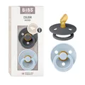 BIBS Colour Anatomical Schnuller 2er Pack, BPA-frei Dummy-Schnuller, Kiefergerechte Form. Naturkautschuk/Latex, Hergestellt in Dänemark. 0-6 Monate (2er Pack), Iron/Baby Blue