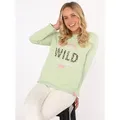 Sweater ZWILLINGSHERZ ""Wild and Free"", Damen, Gr. LXL (L/XL), grün (salbei), Sweatware, Obermaterial: 50% Baumwolle, 50% Polyester, unifarben mit Farbeinsatz, modisch, comfort fit hüftlang, Rundhals, Langarm, Sweatshirts, mit Used-Look Kanten, Leo Details und Stickerei