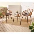 riess-ambiente Outdoor Bistro Balkon-Set PARIS braun Polyrattan Sitzgruppe wetterfest inkl. Tisch Kissen Loungemöbel - Braun
