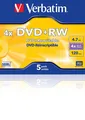 VERBATIM DVD+RW SERL 4.7GB 4x Speed 5er JewelCase Rohlinge Matt Silver