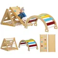 AIYAPLAY 7-in-1 Montessori Klettergerüst Indoor Holz Kletterdreieck mit Kletterbogen, Rutsche, Indoor Spielplatz mit Rampe, Kletternetz, Kletterstein, für Kinder von 1,5-4 Jahre, Mehrfarbig