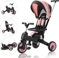 FableKids® FNN Dreirad 7in1 Kinderdreirad Kinder Lenkstange Fahrrad Baby Kinderwagen | Elternlenkung |Verdeck | ab 18 Monaten | 360° Sitz | Pink
